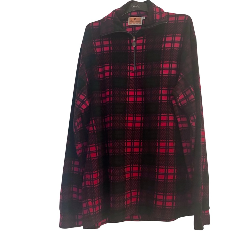 Conte of Florence Vintage Soft Red/Black Buffalo Plaid 1/4 Zip Pullover Fleece